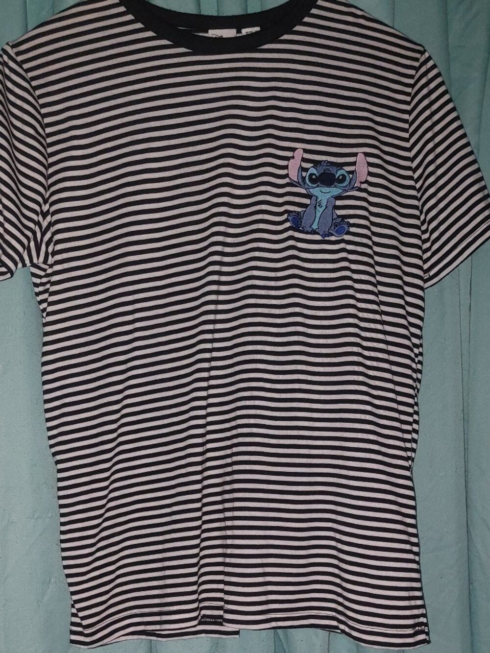 Disney Stitch Embroidered Stripe Women's T-Shirt US Size 10 (Medium)